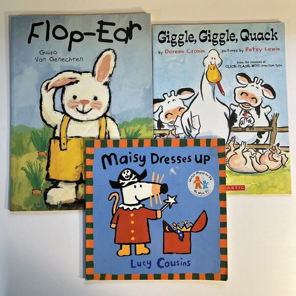 Set of 3 Childrens Storybooks Maisy Dresses Up Flop Ear Giggle Giggle Quack - Picture 1 of 12